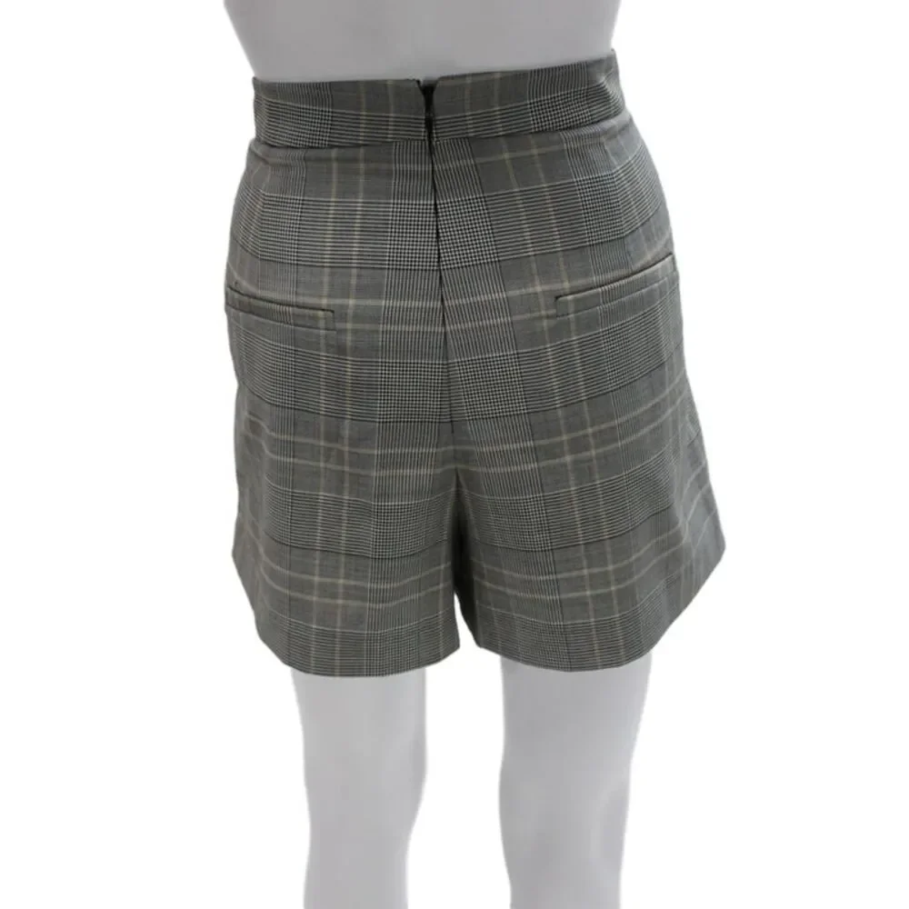 Tibi Women Wrap Skort Gray Plaid Wool Blend Size 8